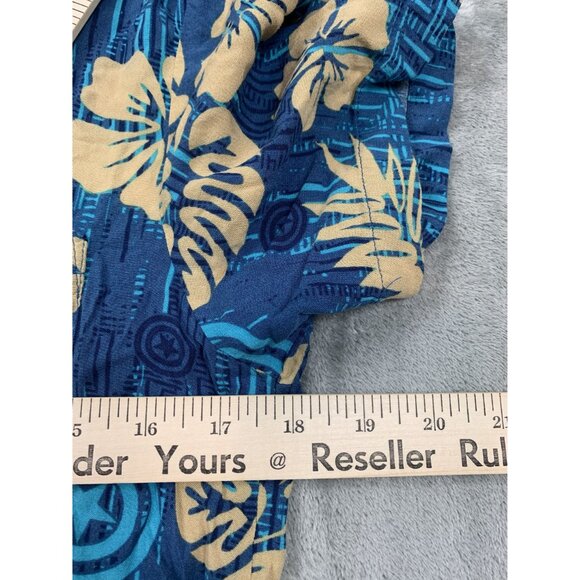 Marvel Men's small Hawaiian Shirt Captain America Blue Floral Print - Picture 4 of 8